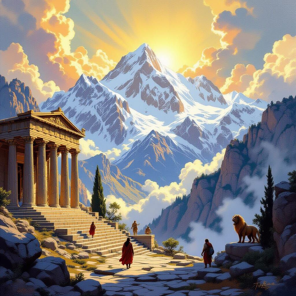 Mythical Mount Olympus Temple in Fantasy Art Style