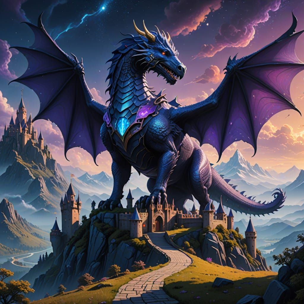 Majestic Dragon Reigns Over Vibrant Fantasy Realm