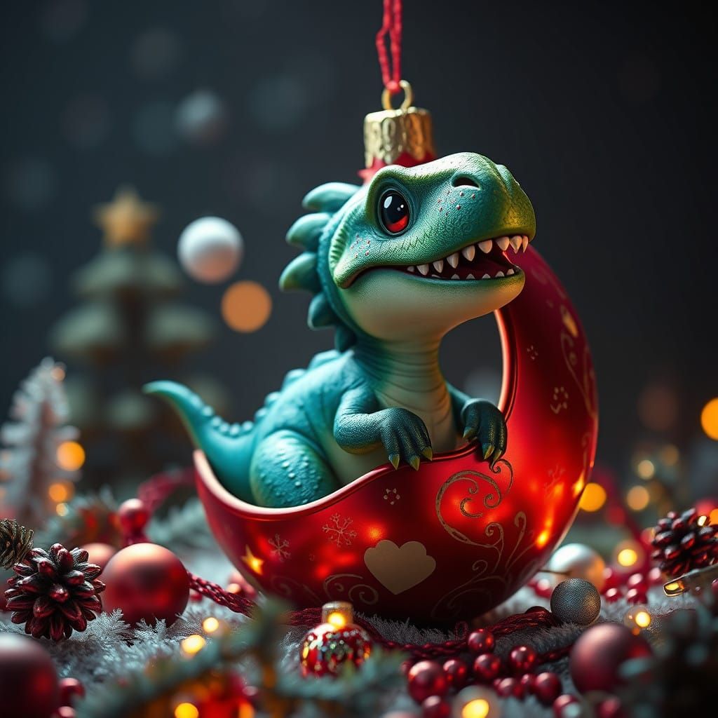 Chibi Christmas Brontosaurus Emerges in Vibrant Whimsy