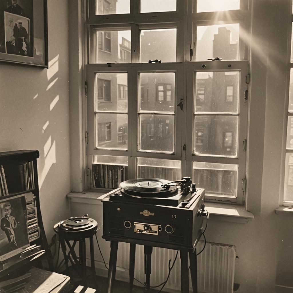 1920s Record Player in Sunny Apartment