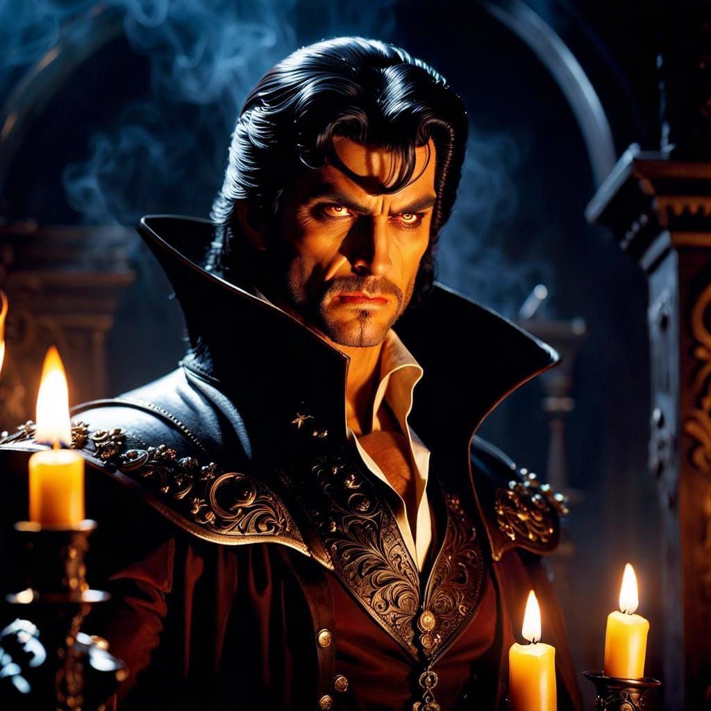 Fierce Vampire Hunter in Dark Fantasy Style