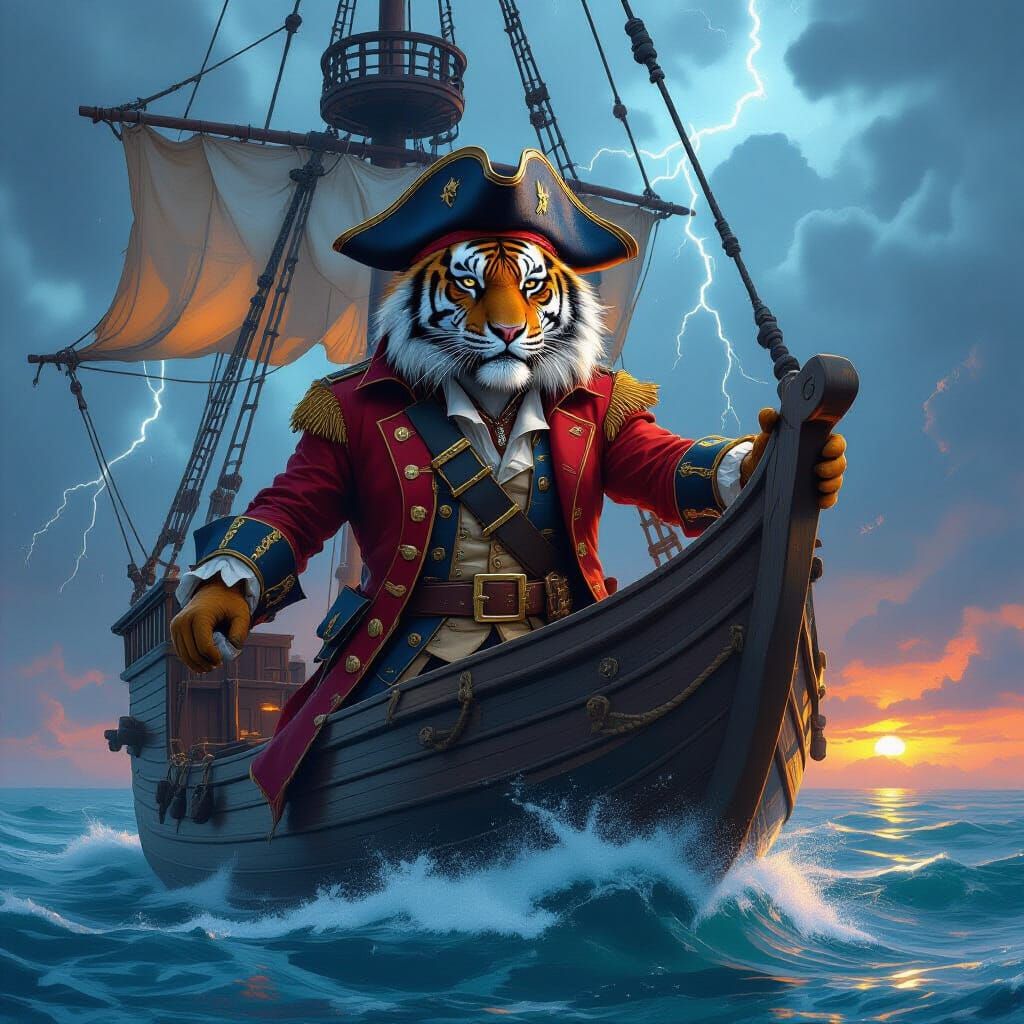 Bengal Tiger Pirate Captain on a Galleon as Concept Art