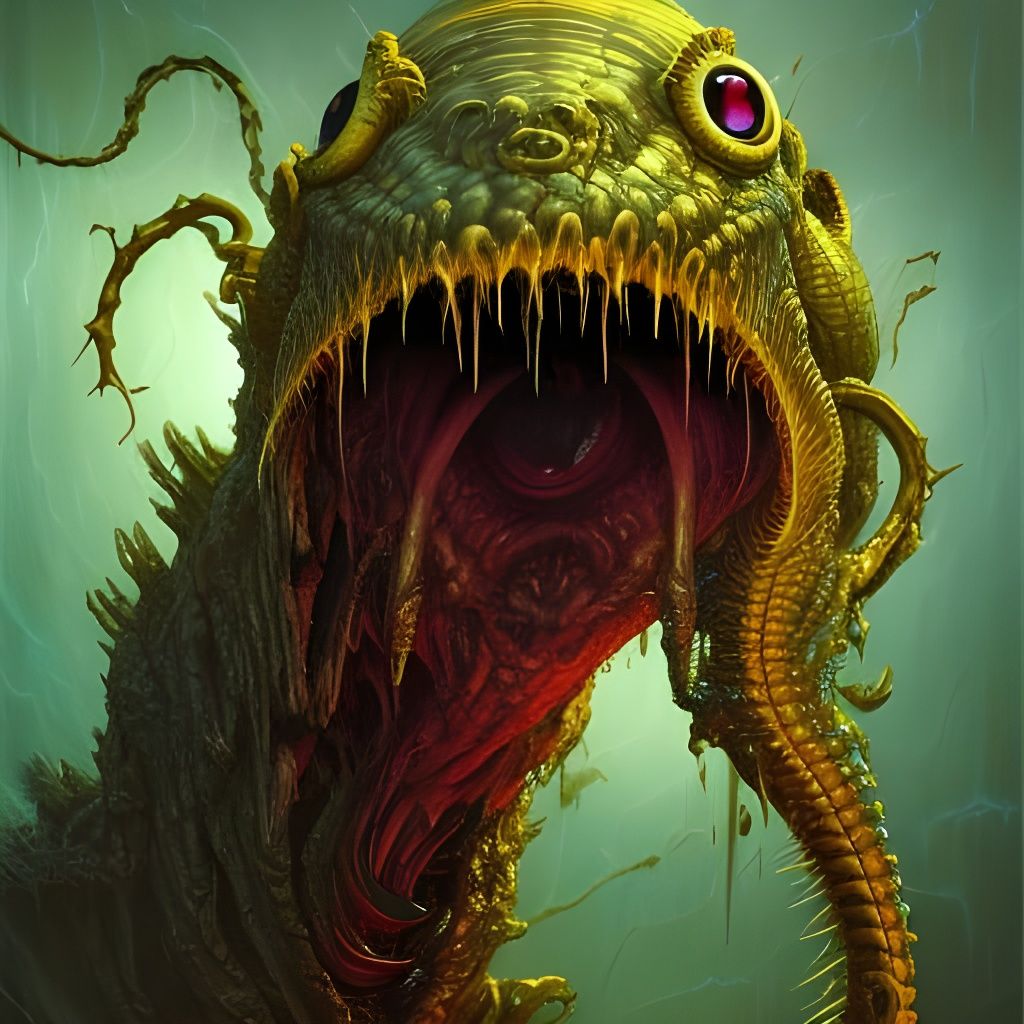 Terrifying Horror Gharial Portrait in Dark Fantasy Style