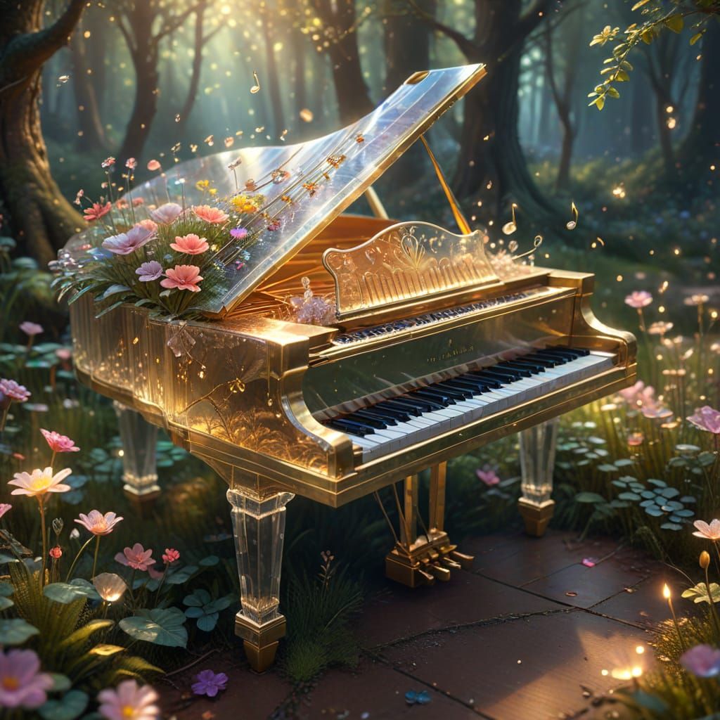 Crystal Piano in Ethereal Forest, Macro Photography