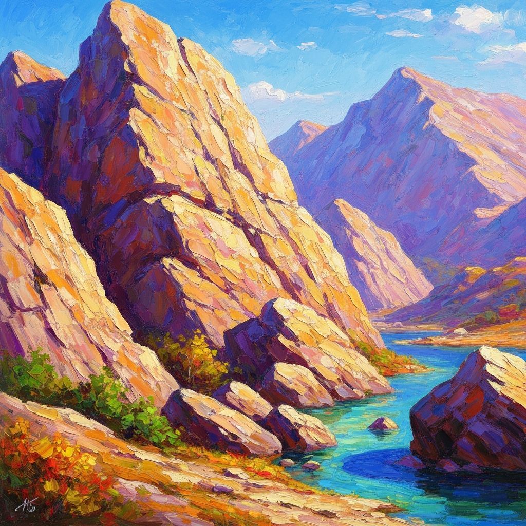 Vibrant Rocky Landscape Digital Painting