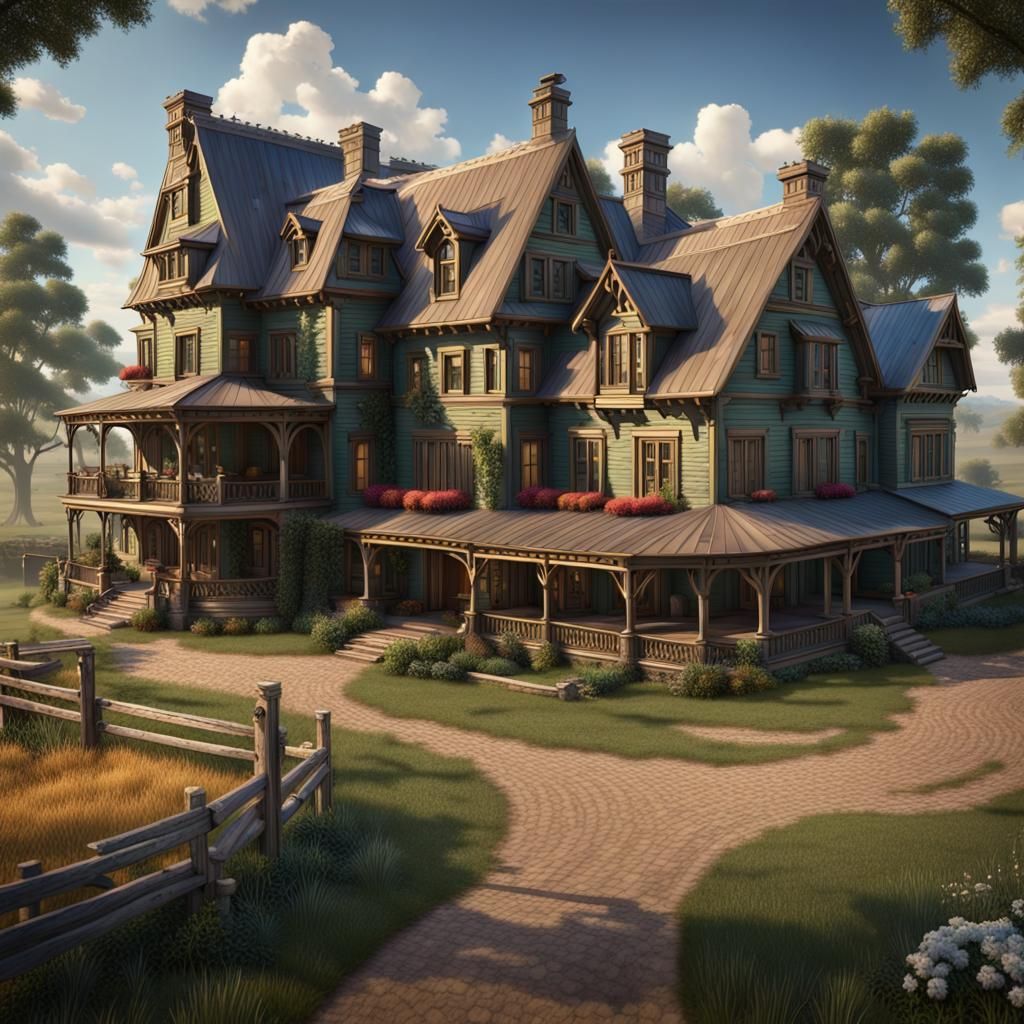 Farm Ranch Mansion in Detailed Matte Painting Style