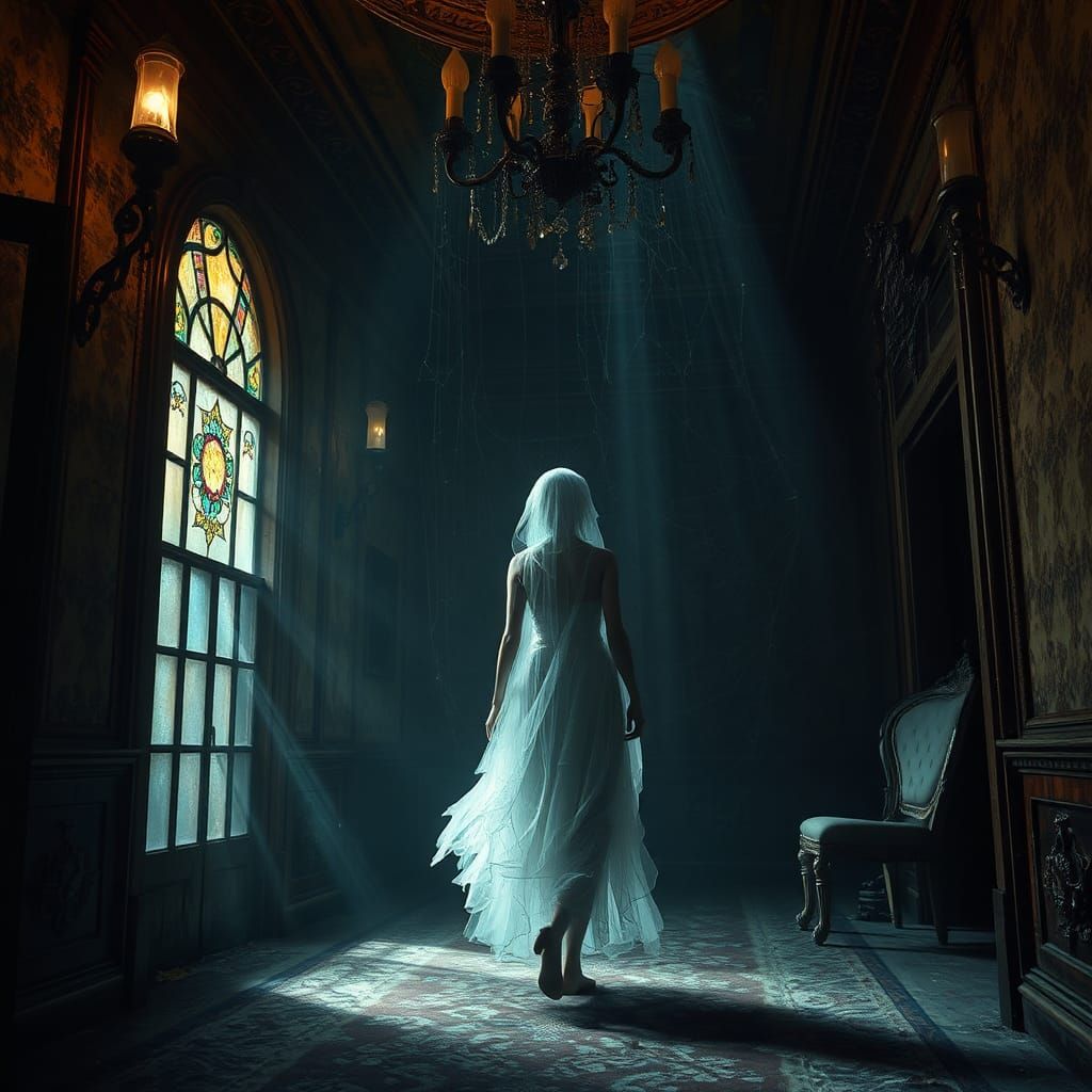 Ethereal Ghost in Abandoned Victorian Mansion