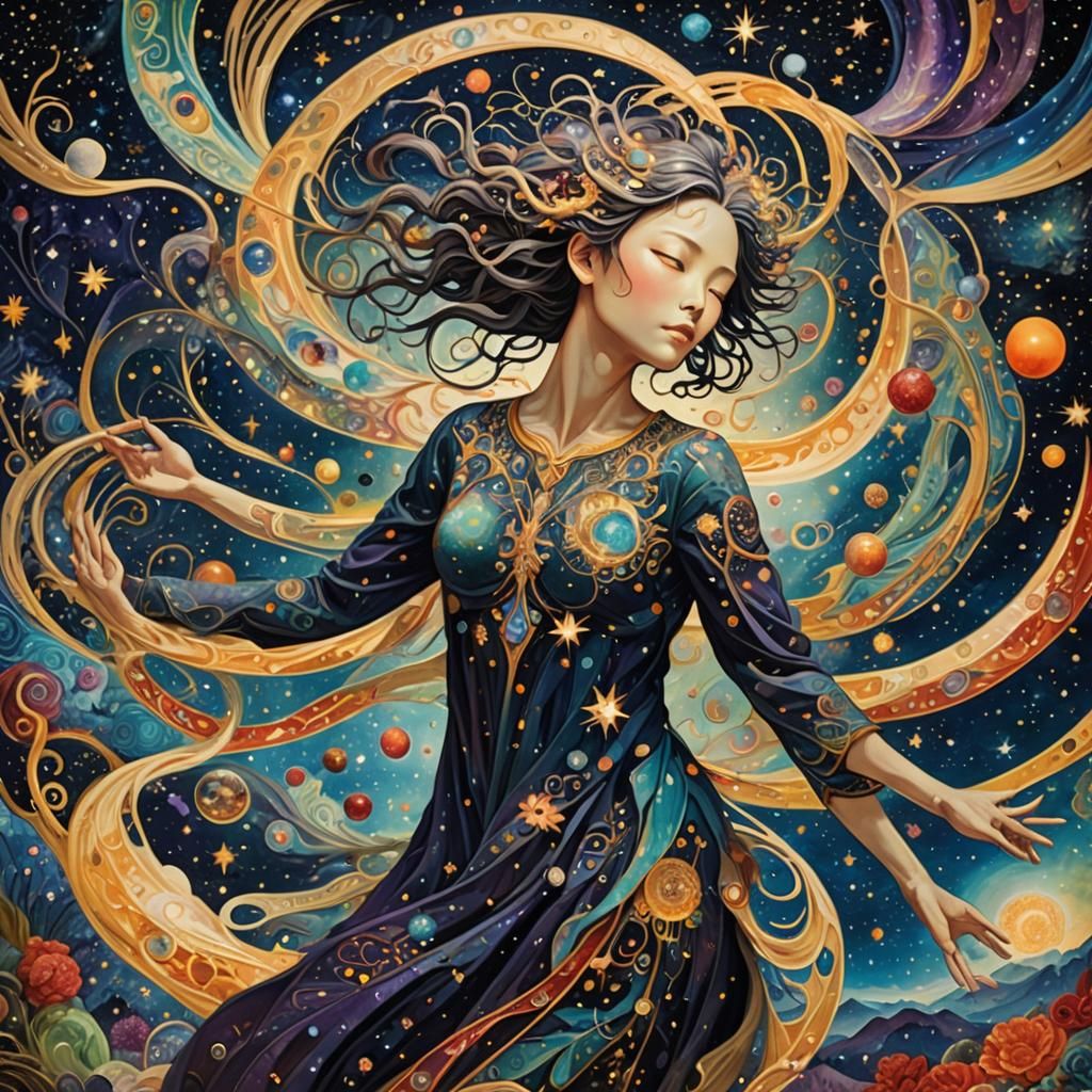 Cosmic Rebirth: A Surreal Transformation Scene