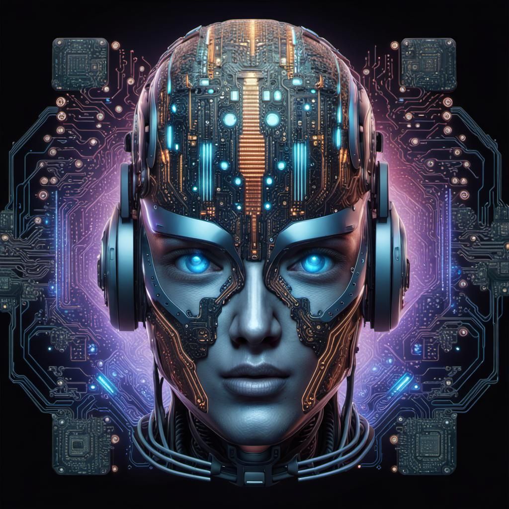 Futuristic Cyber AI Chatbot Logo with Neural Networks