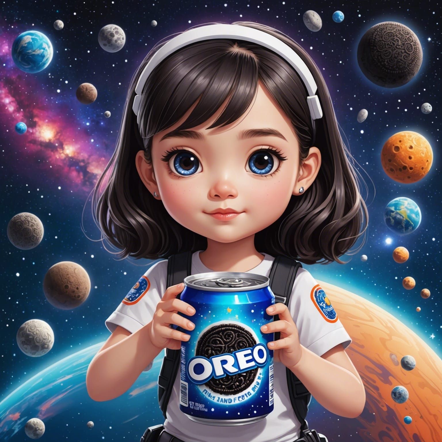 Chibi Girl Holding Oreo Space Dunk Can