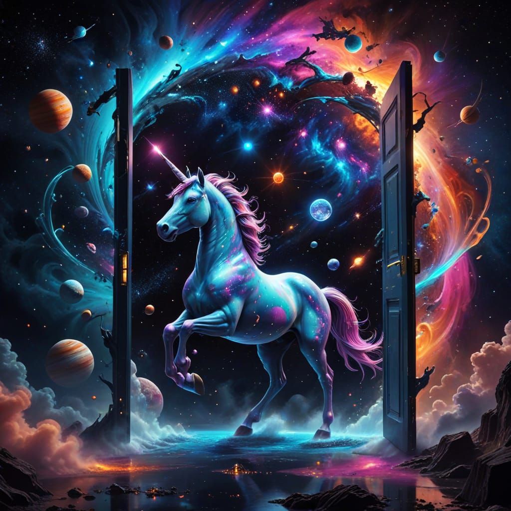 Cosmic Unicorn in Psychedelic Space Dreamscape