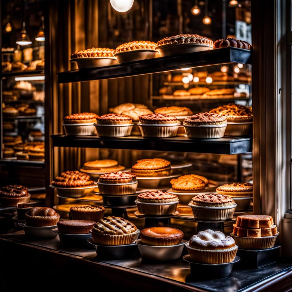 Hyperrealistic Pie Shop Window Display in HDR
