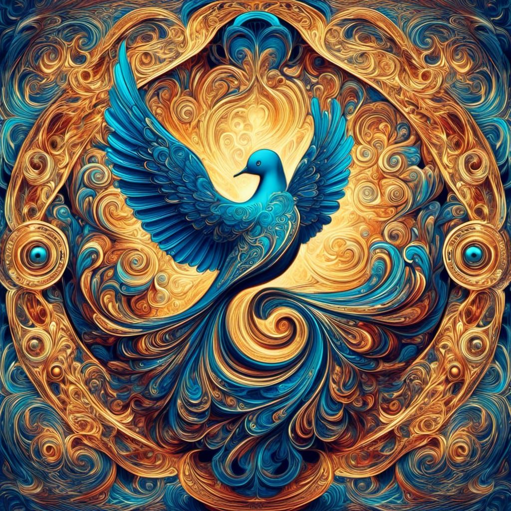 Christian Cross With Dove in Abstract Fractal Style