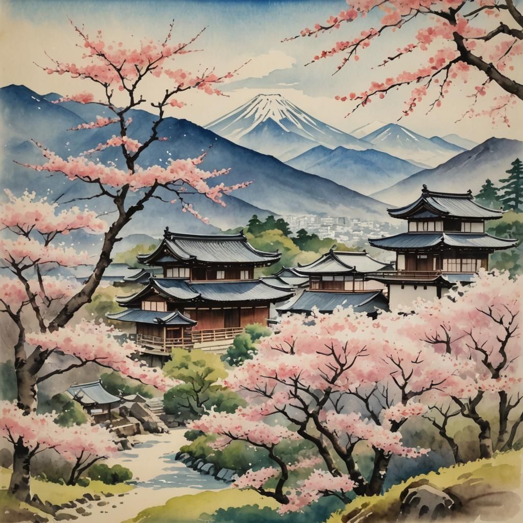Sakura in Bloom: A 19th Century Watercolor