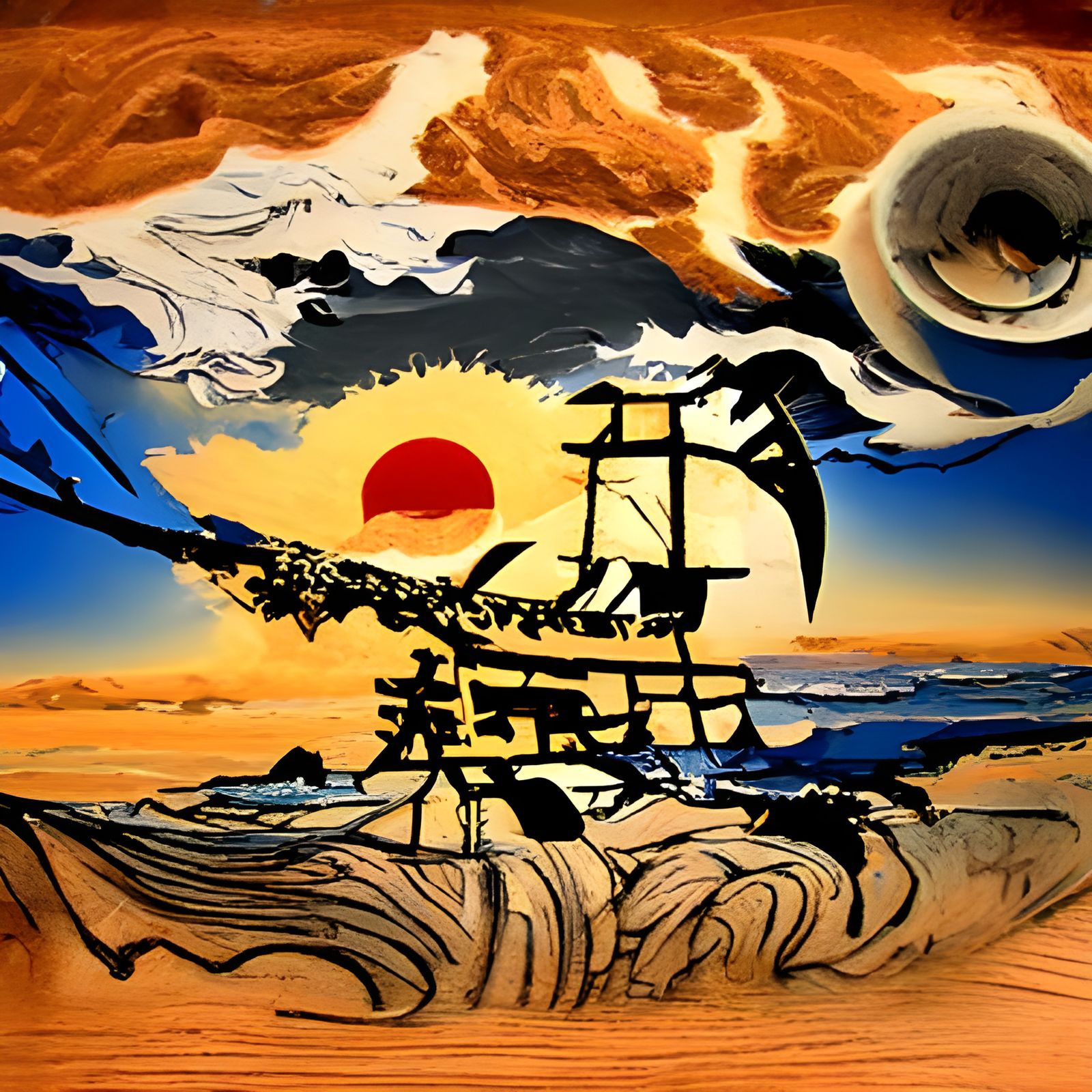 Pirate Ship Sails into Japanese Sunset