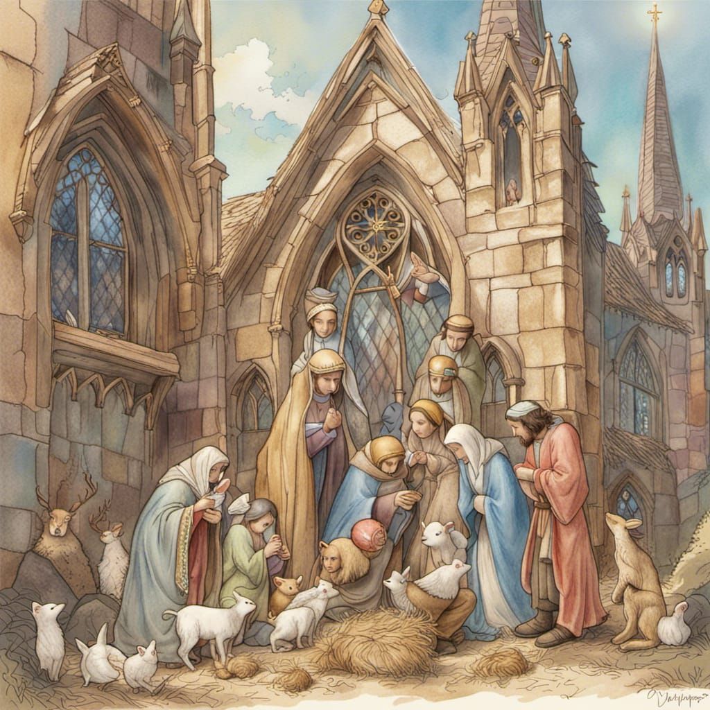 Nativity Scene at a Gothic Church