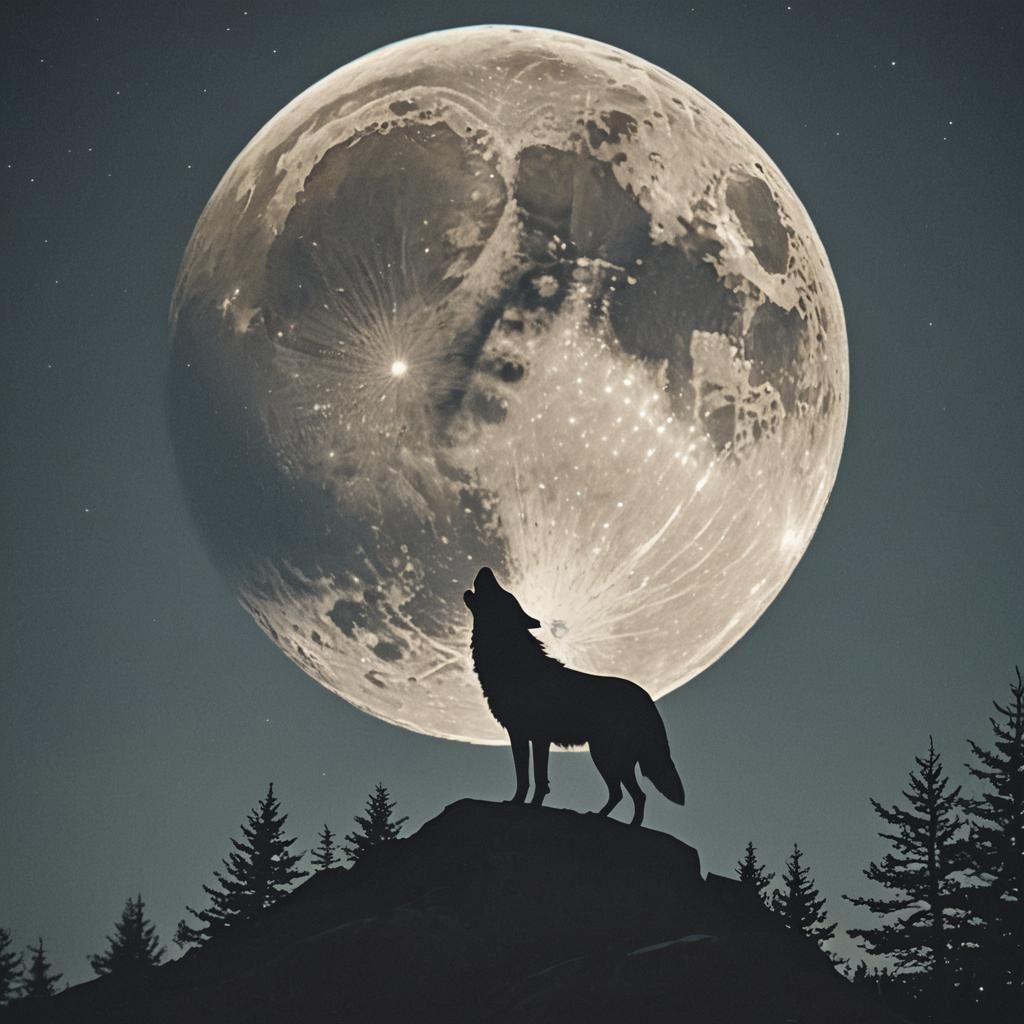 Wolf Howling at the Moon Silhouette
