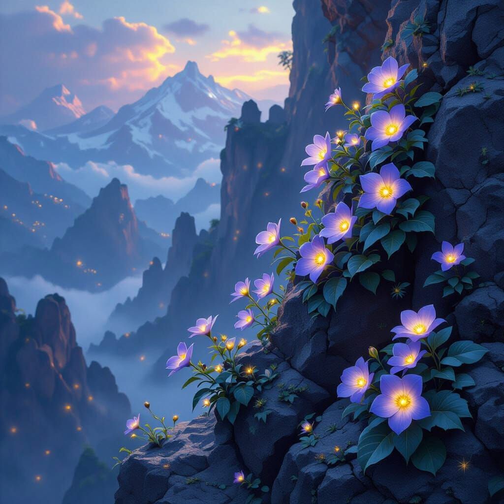 Bioluminescent Twilight Flowers in Dark Fantasy Style