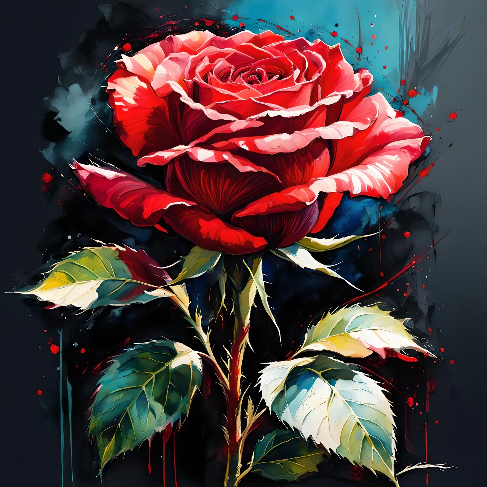Red Rose Bud as Impasto Painting