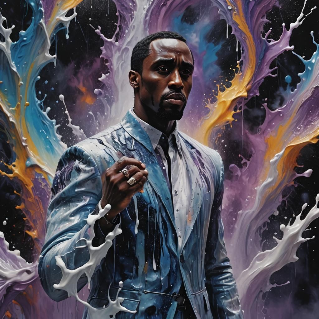 Mystical Portrait with Dripping Iridescent Fluids