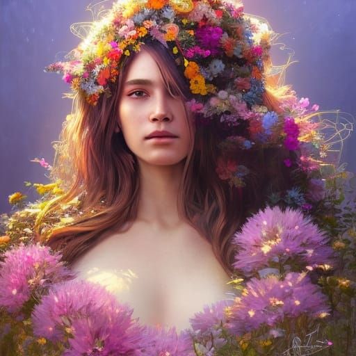 Detailed Mother Earth Portrait in Art Nouveau Style