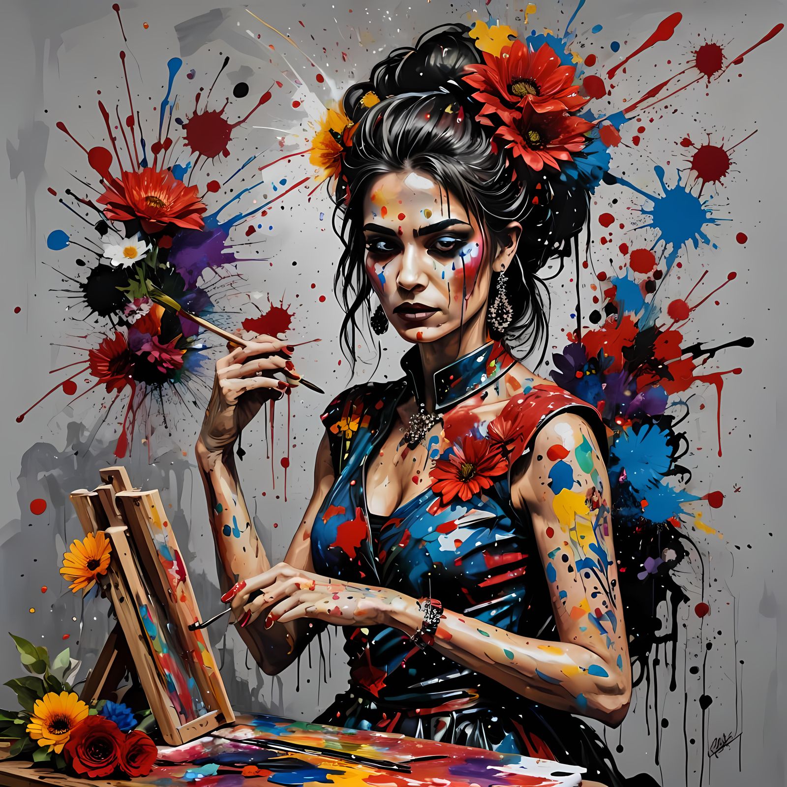 Makeup, Flowers & AI Art., AI Artist Homage #4, Masterplayer