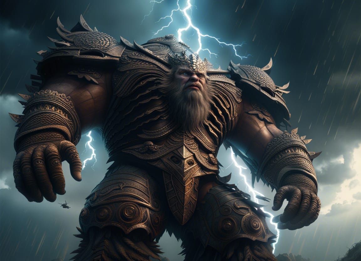 Epic Thunder Giant in a Digital Matte Painting