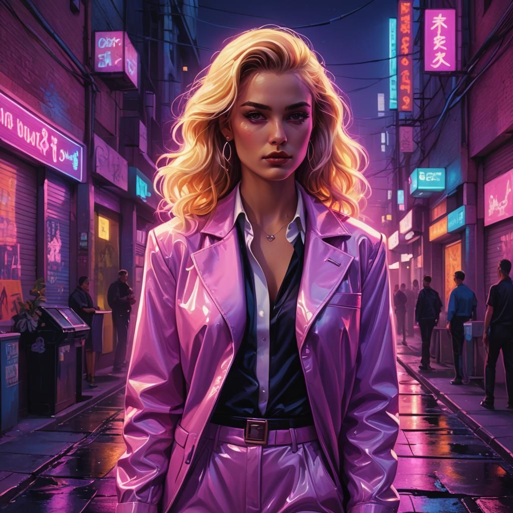 Mafia Woman in Neon Alleyway: Synthwave Art