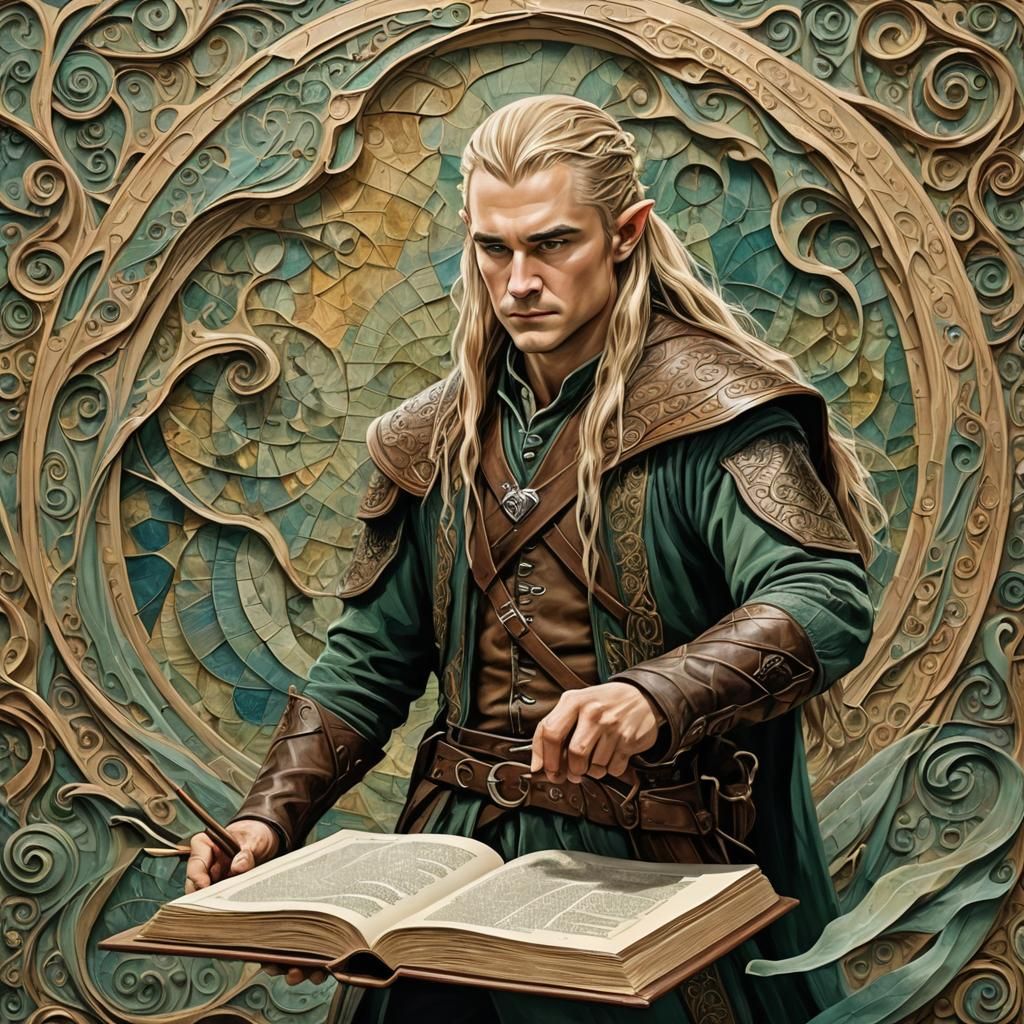 Legolas Standing on Spell Book as Impasto Painting