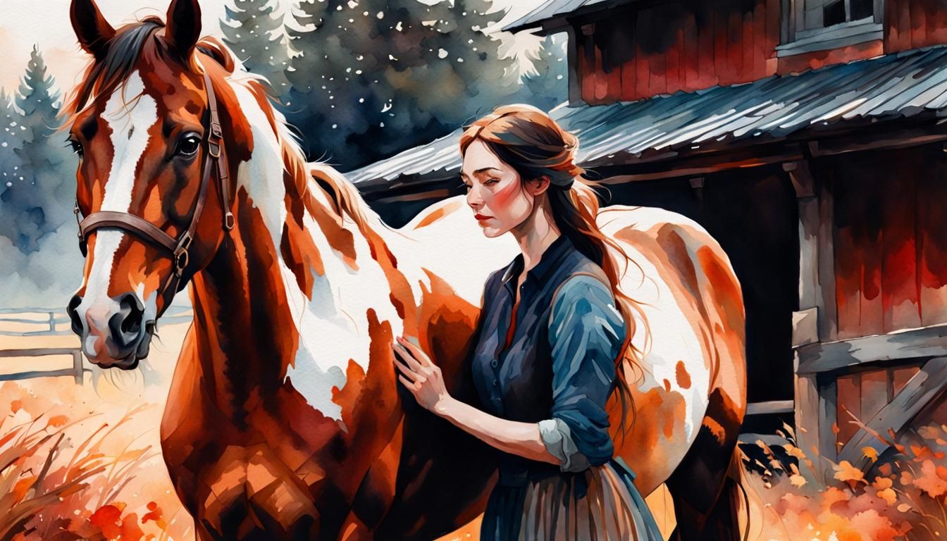 Emotional Watercolor Portrait of Woman and Horse