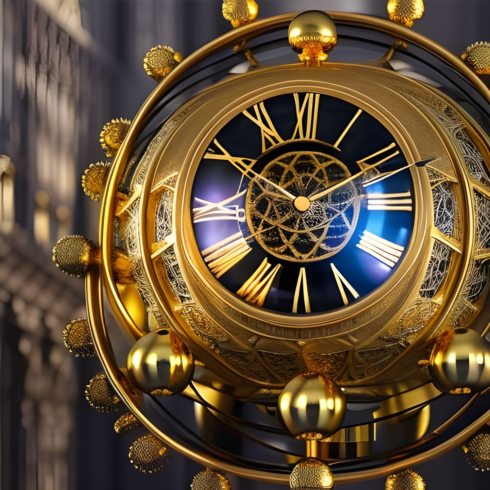 Golden Clockwork God Sphere: Hyperrealistic Concept Art