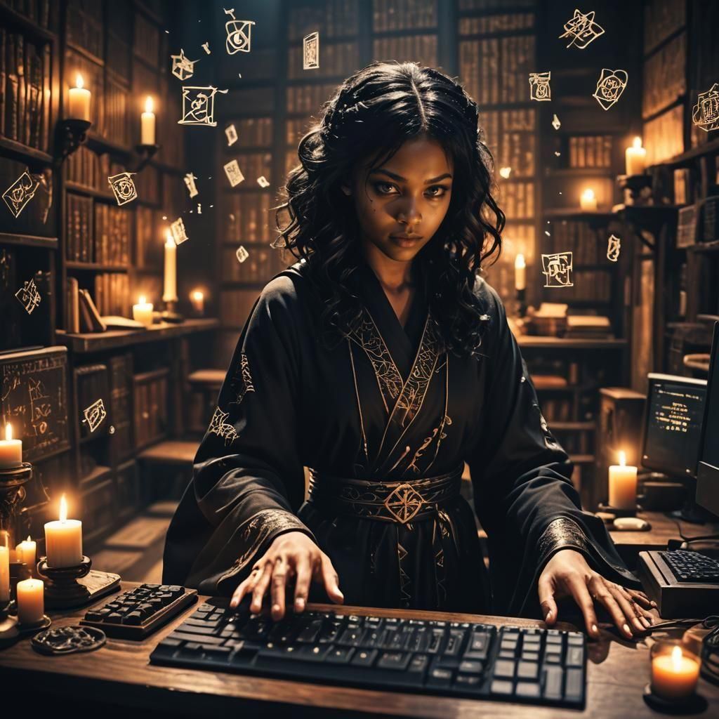 Dark Academia Fairy Girl Learning to Code