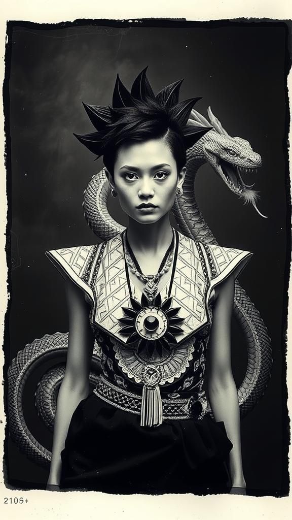 Androgynous Deity in Surrealist Black and White Dreamscape