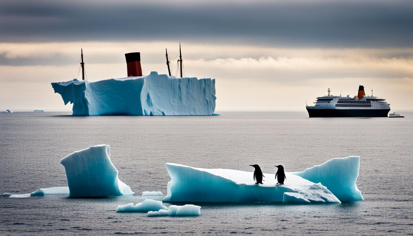 Iceberg Ship Approaches Drifting Iceberg Vessel