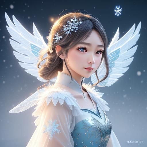 Elegant Winter Angel in 3D Anime Style