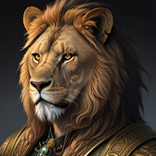 Majestic Lion Portrait in Regal, Art Nouveau Style