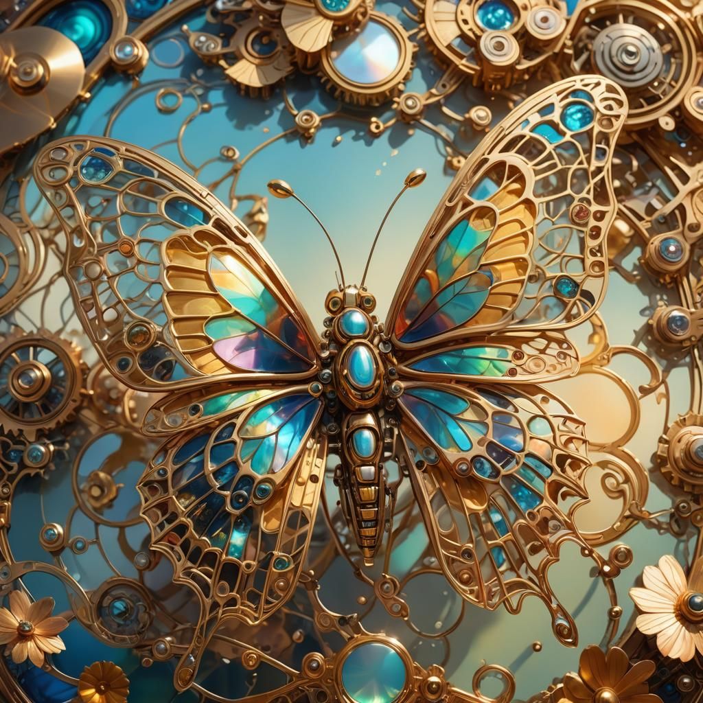Butterfly Robot Concept Art in Oil Painting Style