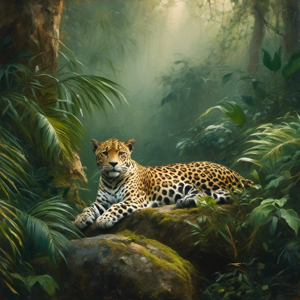 Jaguar Portrait in Jungle, Wildlife Photography Style