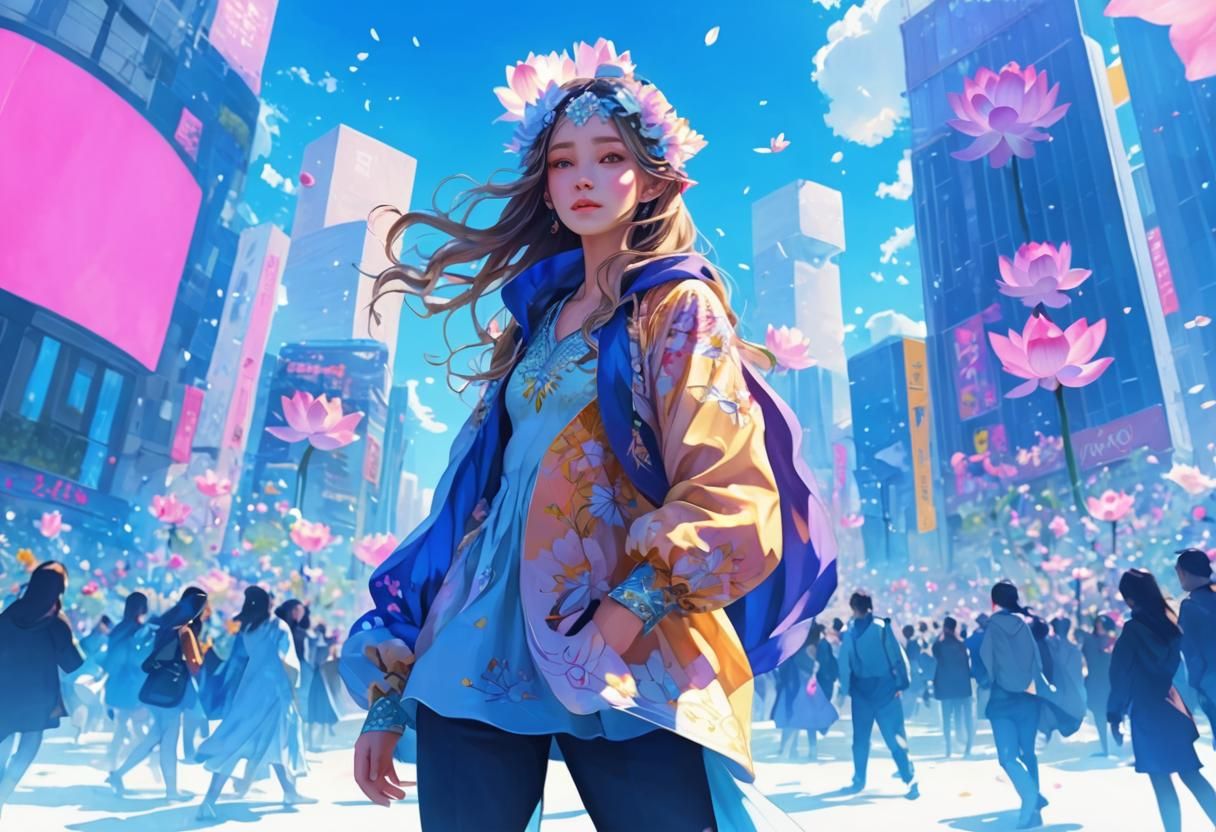 Beautiful Fae Woman in Lotus Gown