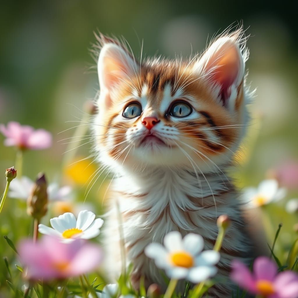 Majestic Kitten Basks in Sunny Meadow Glow