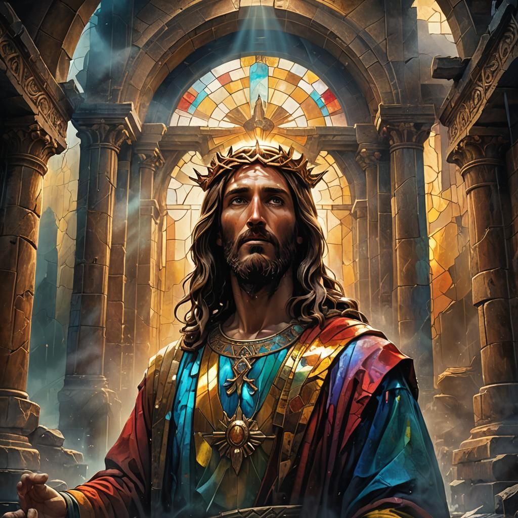 Jesus in Ruined Temple: Fantasy Concept Art