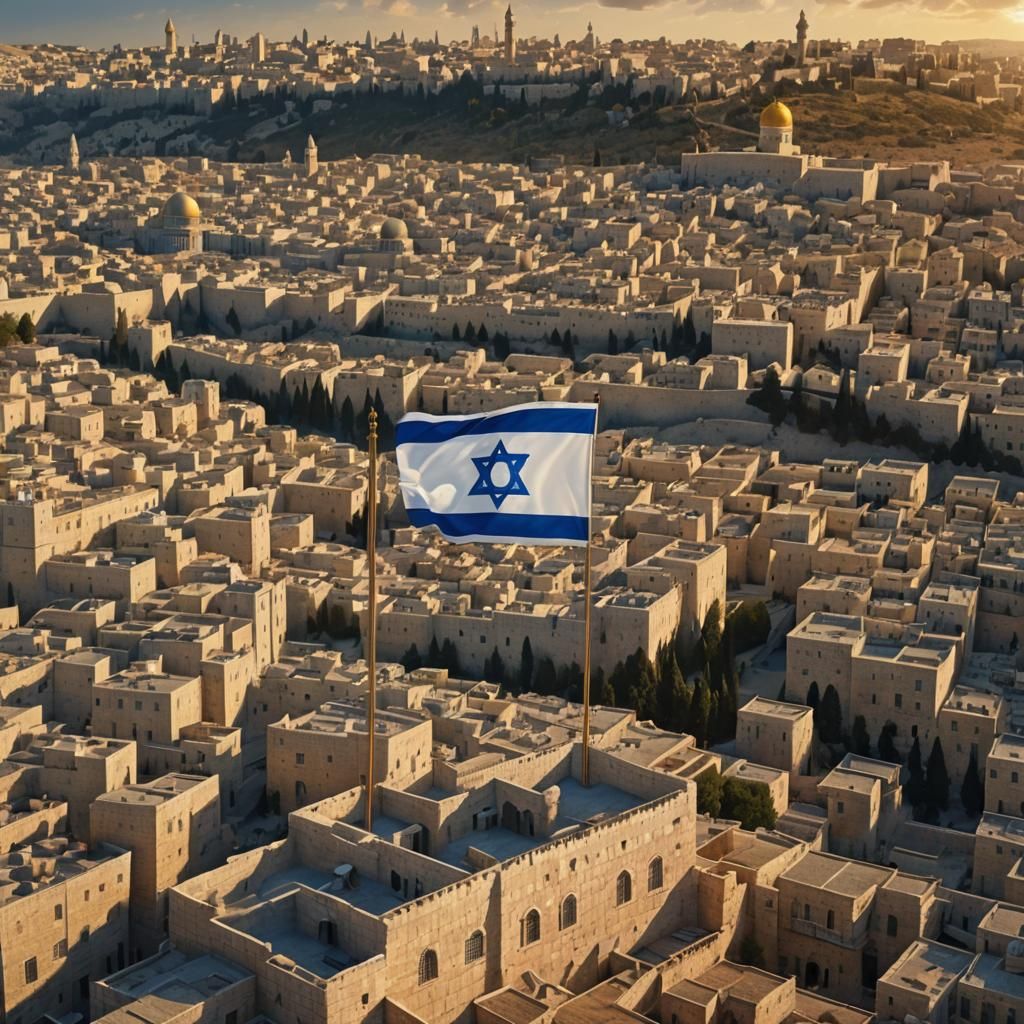 Israeli Flag Over Jerusalem: Detailed Matte Painting