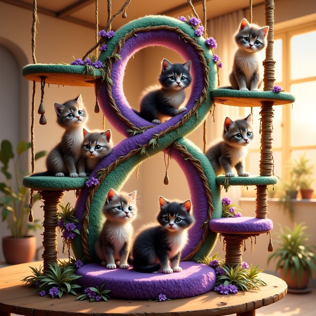 Whimsical Cat Tower in a Sunset Ambiance