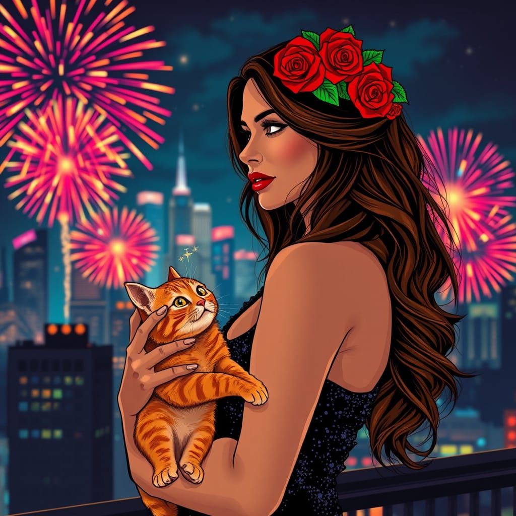 Elegant Nighttime Glamour with Art Deco Pop Art Flair