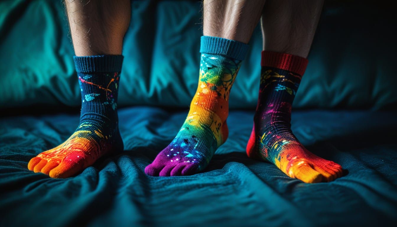 Vibrant Socks with Foot Images in Alcohol Ink Style