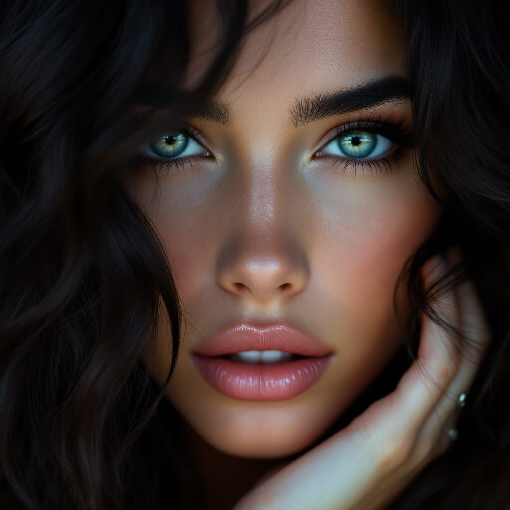 Hyper-Realistic Portrait of a Beautiful Woman with Thick Wav...