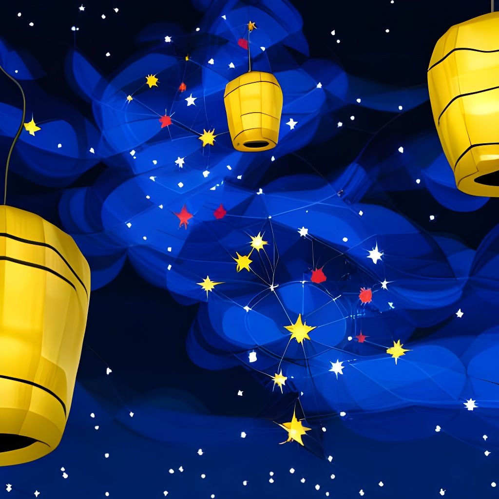Paper Lanterns in Starry Sky, Art Brut Style