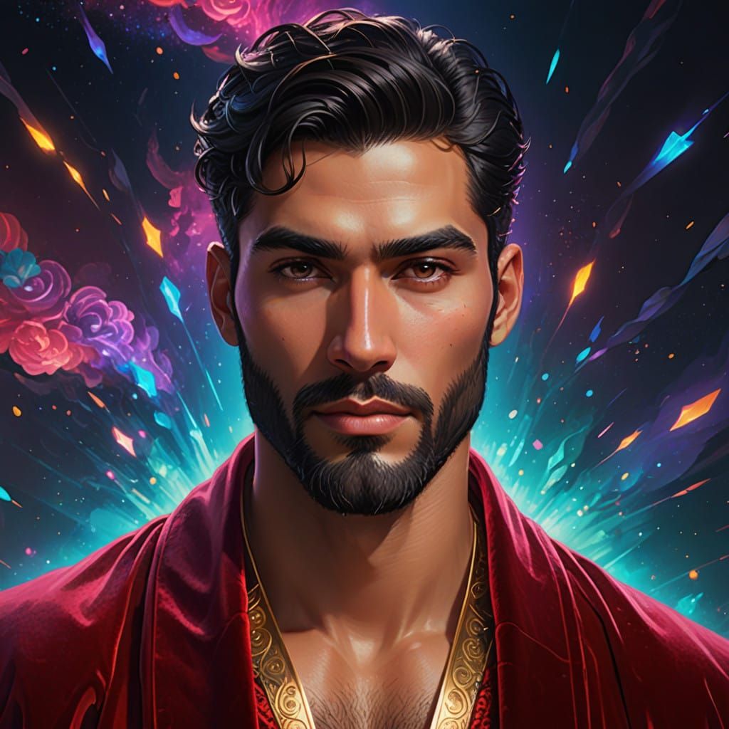 Dazzling Young Man in Velvet Robe