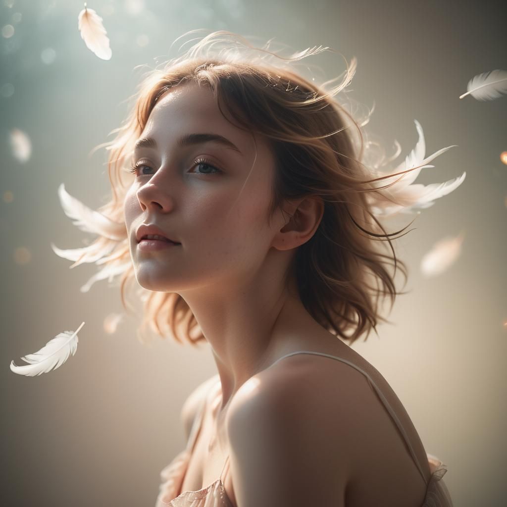 Ethereal Woman Floating in Dreamy, Surreal Light