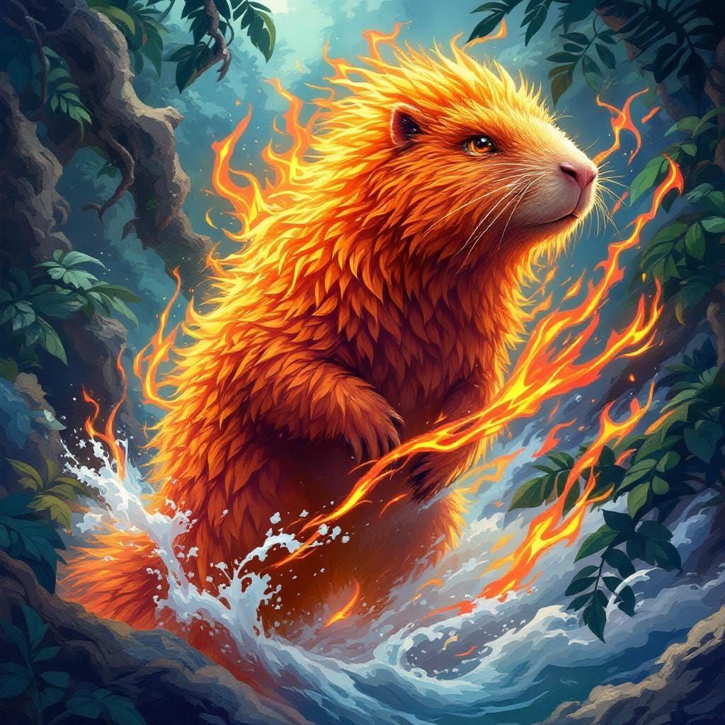 Capybara-Phoenix Hybrid in Dreamlike Fantasy Art